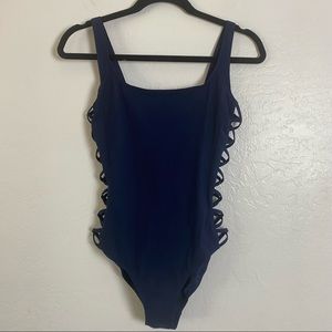 Tory Burch Lace Up Tank Navy One Piece Swimsuit M